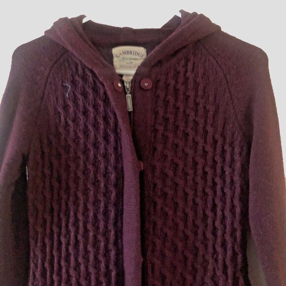 Cambridge Dry Goods Vintage Womens  XS Cable Sweater Maroon Red Hoodie Pockets - Picture 4 of 6